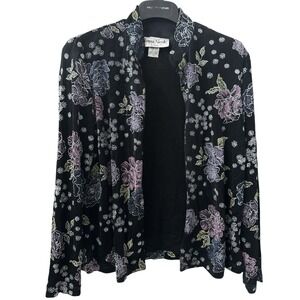 Ronni Nicole Ouida‎ Blazer Jacket Womens Petite Medium Black Floral Glitter